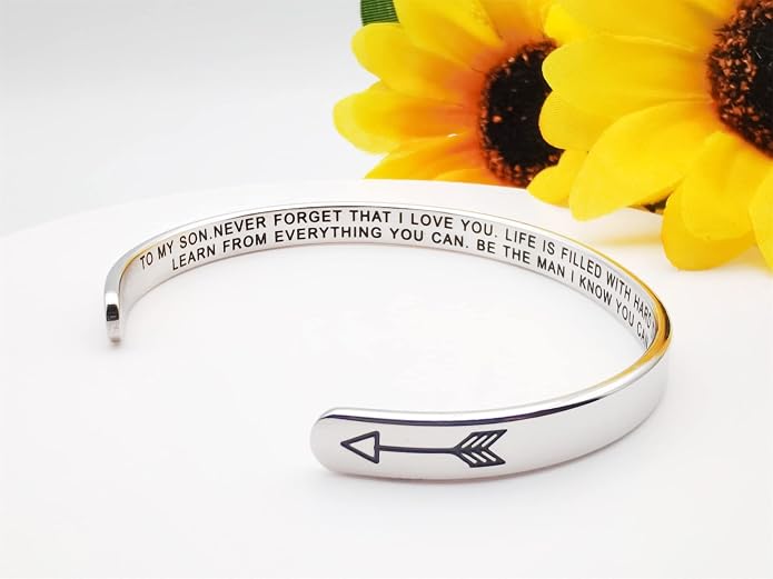 Dczosily Inspirational Bracelets for Women Stainless Steel Cuff Bracelet Engraved Jewelry Motivational Bangles Personalized Gifts for Best Friend/Mom
