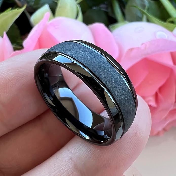 TUTISS 6mm 8mm Black/Gold/Rose Gold/White Tungsten Rings for Men Women Fashion Engagement Wedding Bands Sandblasted Finish I Love You Engraved Comfort Fit