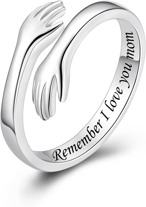 S925 Sterling Silver Hug Rings for Women Teen Girls Adjustable Ring for Granddaughter Daughter Hope Promise Friendship Hand Ring Jewelry for Birthday Graduation Christmas Mothers Day Valentines Gifts
