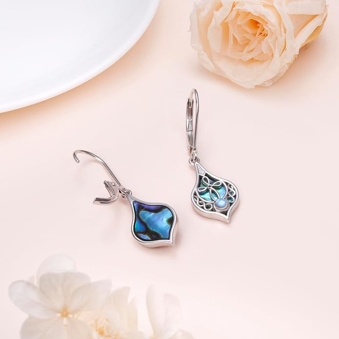 925 Sterling Silver Filigree Dangle Drop Earrings Daisy/Lotus/Rose Flower/Moonstone Leverback Teardrop Earrings for Women Infinity Celtic Knot Daisy Lotus Jewelry for Mothers Day