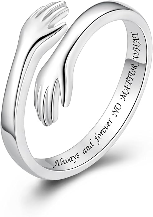 S925 Sterling Silver Hug Rings for Women Teen Girls Adjustable Ring for Granddaughter Daughter Hope Promise Friendship Hand Ring Jewelry for Birthday Graduation Christmas Mothers Day Valentines Gifts
