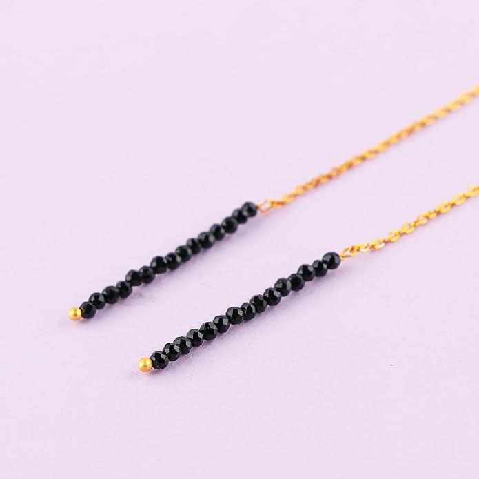 Natural Gemstone Threader Earrings for Women - Dainty 2mm Faceted Beads - Birthstone Crystal Drop Earrings - Silver Plated Healing Jewelry