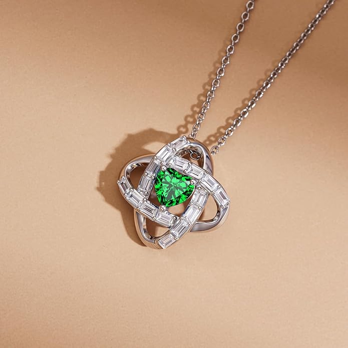 Birthstone Necklace for Women, S925 Sterling Silver Jewelry Gifts, White Gold Plated Love Knot Pendant, Anniversary Birthday Vanlentine Day's Gifts for Grandma, Wife, Mom and Sister