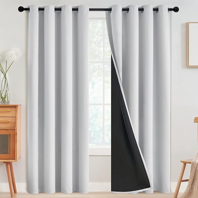 SimpleHome White 100% Blackout Curtains Room Darkening Living Room 96 Inch | Curtains for Bedroom,Thermal Insulated Grommet Window Drapes,Curtains for Living Room with Black Back,52 x 96 Inch,2 Panels