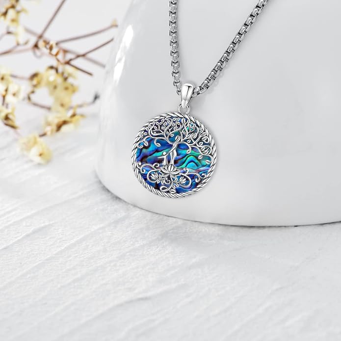 Tree of Life Necklace for Women Sterling Silver Celtic Moon Tree Moonstone Turquoise Pendant Heart Family Tree Necklace for Mother Daughter Sister Gifts