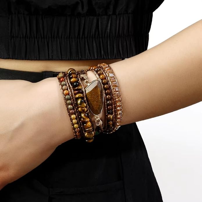 Boho Wrap Bracelet for Women, Handmade Natural Imperial Jasper Multi-Layer Stone Beaded Bracelet, Bohemian Healing Crystal Stone Jewelry Gifts