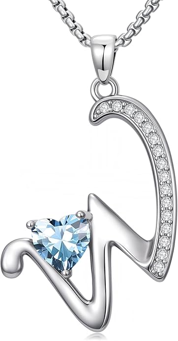 Birthday Gifts for Women Alphabet A to Z Initial Birthstone Pendant Necklaces for Women - 18k White Gold Plated Personalized Name Jewelry Anniversary Graduation Gifts for Wife Her Daughter Girlfriend(with Gift Box)