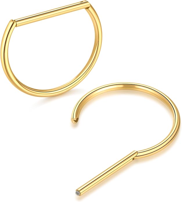 Oveta Titanium D Shaped Nipple Rings 14G for Nipple Piercing Jewelry Higned Segment Clicker Ring Hoops 11mm 12mm 14mm for Women Men, Silver Gold Black, 2PCS