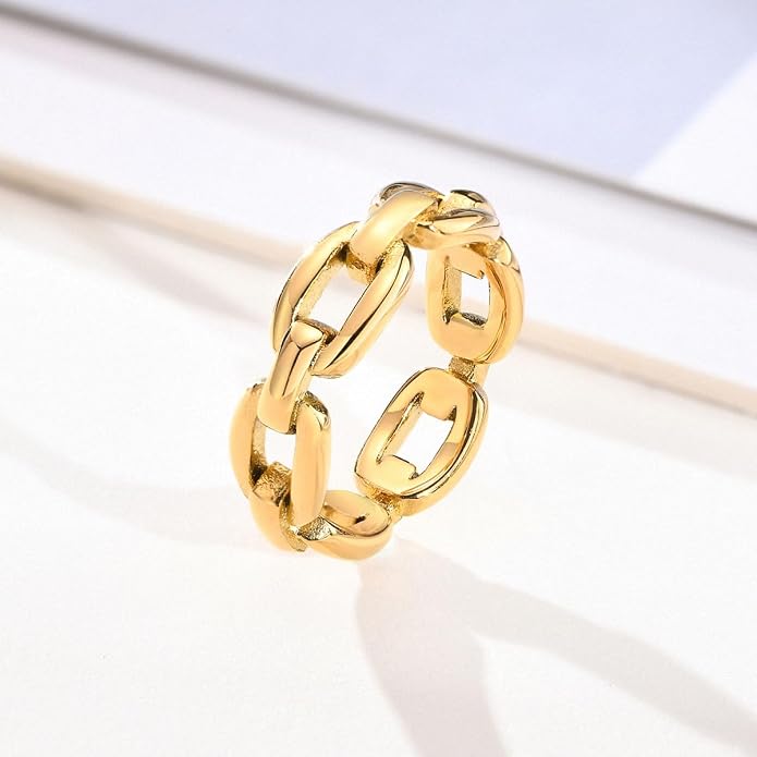 6mm Minimalist 18K Gold Stainless Steel Rings Women Link Chain Ring Finger Rings
