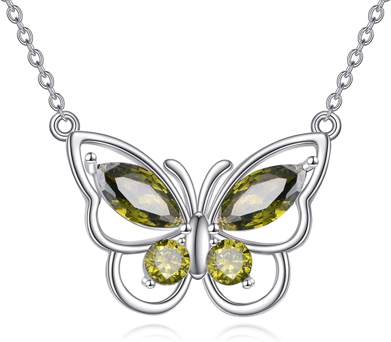 Butterfly Necklace for Women 925 Sterling Silver Crystal Butterfly Pendant Birthstone Amethyst Jewelry Gift