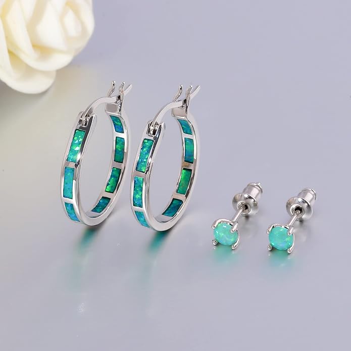 CiNily Sterling Silver/Rose Gold/Yellow Gold Plated Hoop Earrings 20mm,Multicolor Opal Small Hoop Earrings for Women Girls Hypoallergenic Jewelry for Sensitive Ears Gemstone Earrings