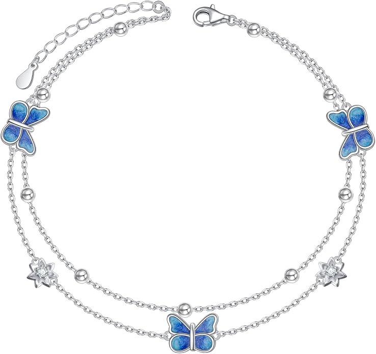 S925 Sterling Silver Ankle Bracelets Butterfly/Evil Eye/Anchor/infinity/Beach Anklet for Women Opal Moonstone Foot Chain Beach Jewelry