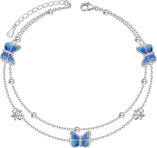 S925 Sterling Silver Ankle Bracelets Butterfly/Evil Eye/Anchor/infinity/Beach Anklet for Women Opal Moonstone Foot Chain Beach Jewelry