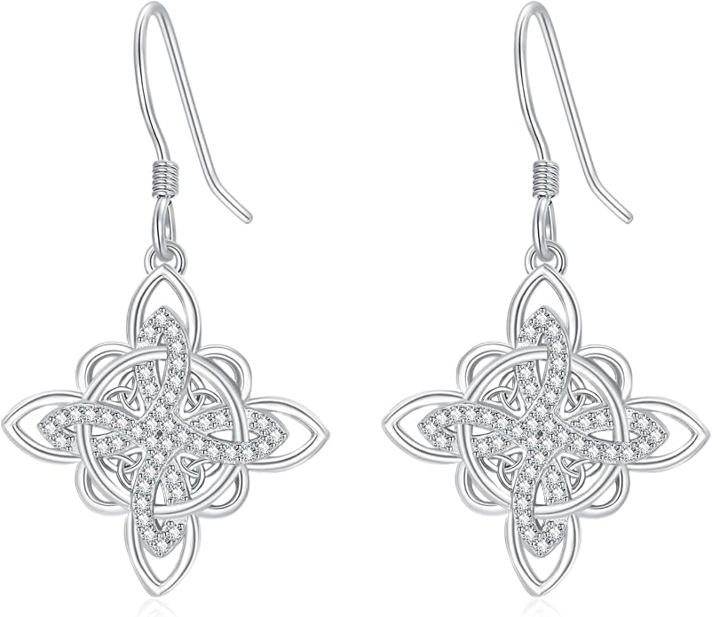Celtic Knot Earrings 925 Sterling Silver Abalone Drop Dangle Celtic Earrings Gifts for Women