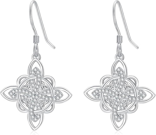 Celtic Knot Earrings 925 Sterling Silver Abalone Drop Dangle Celtic Earrings Gifts for Women