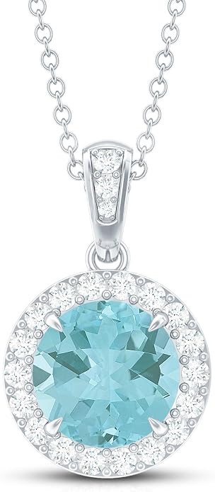 Natural 2 Carat Sky Blue Topaz Necklace With Silver Chain, Aaa Quality, Blue Topaz Birthstone Necklace - Ready To Gift
