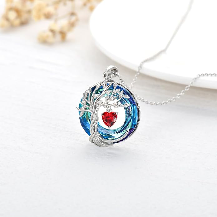TOUPOP Tree of Life Birthstone Necklaces 925 Sterling Silver Irish Celtic Tree Pendant with Blue Crystal Birthday Jewelry Gifts for Women Mom Wife Her