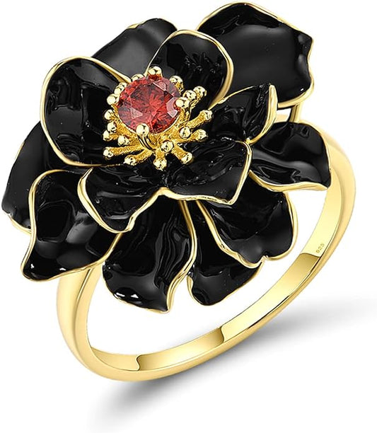 Santuzza 925 Sterling Silver Enamel Flower Statement Ring for Women