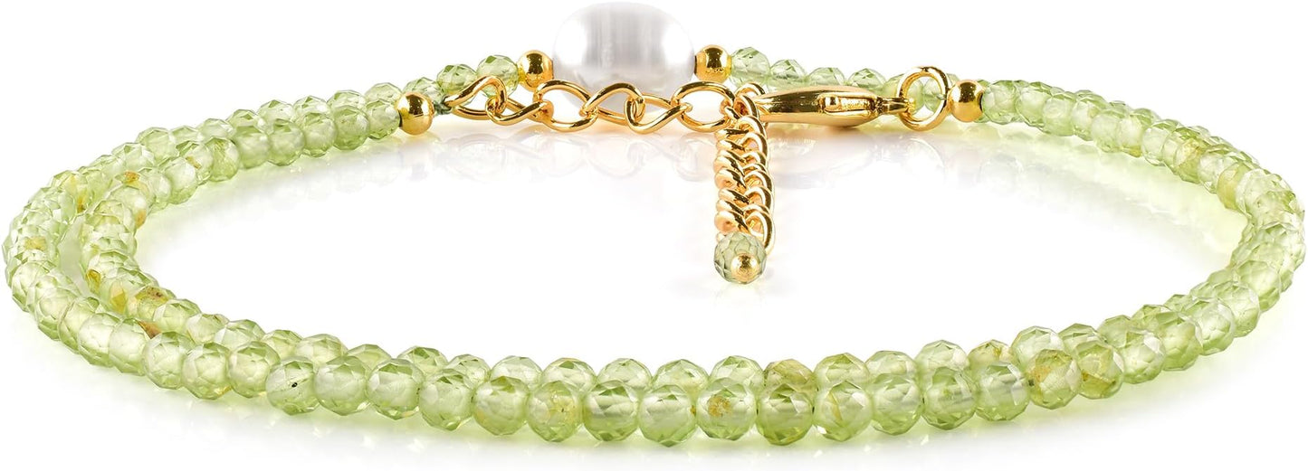 InfinityGemsArt Gemstone Gold Necklace For Women, Birthstone Natural Crystal Stone With Freshwater Pearl Beaded Jewelry, Gold Plated 18 Inch Chain
