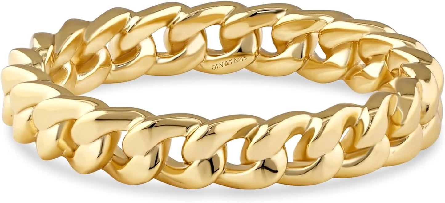 DEVATA Gold or Rhodium Plated Sterling Silver 925 – Eternity, Band Ring for Women – Heart, Knot, Clover, Infinity, Mariner, Cable, Curb, Cuban, Figaro, Daisy, Rope, Ribbed, Dome