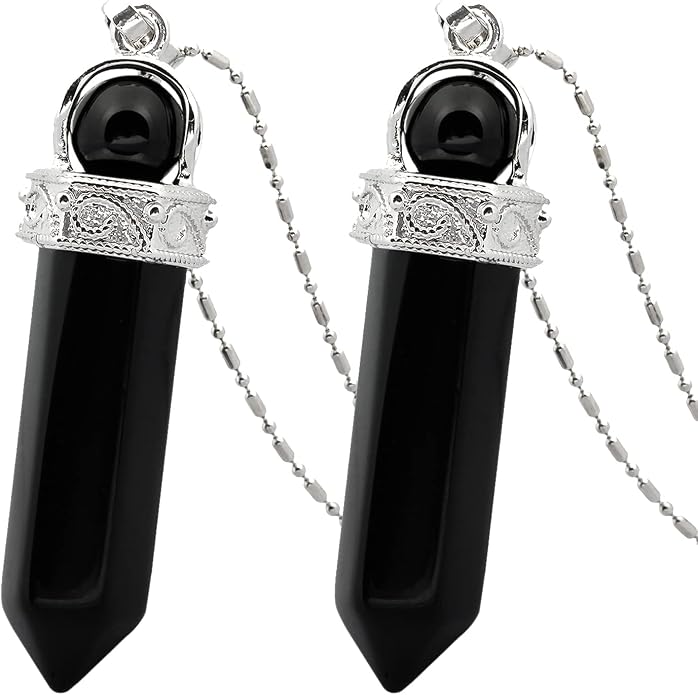 TUMBEELLUWA Crystal Point Necklaces Hexagonal Prism Stone Pendants with Chain Healing Jewelry Pack of 2