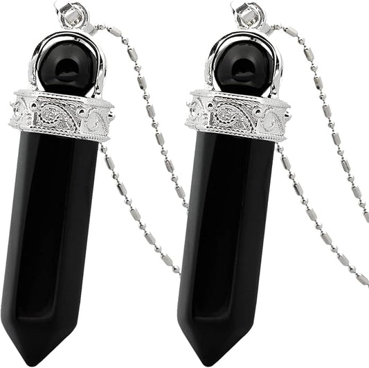 TUMBEELLUWA Crystal Point Necklaces Hexagonal Prism Stone Pendants with Chain Healing Jewelry Pack of 2