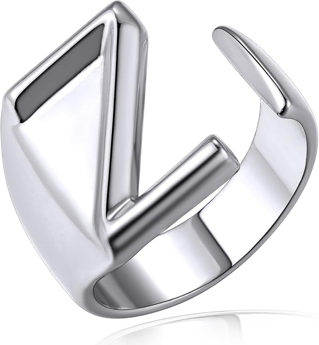 KeyStyle Bold Initial Letter Rings Adjustable, GoldChic Jewelry Women Gold Statement Ring Personalized Engraved Women’s Open Signet Ring for Party (Gold, White Gold, Black)