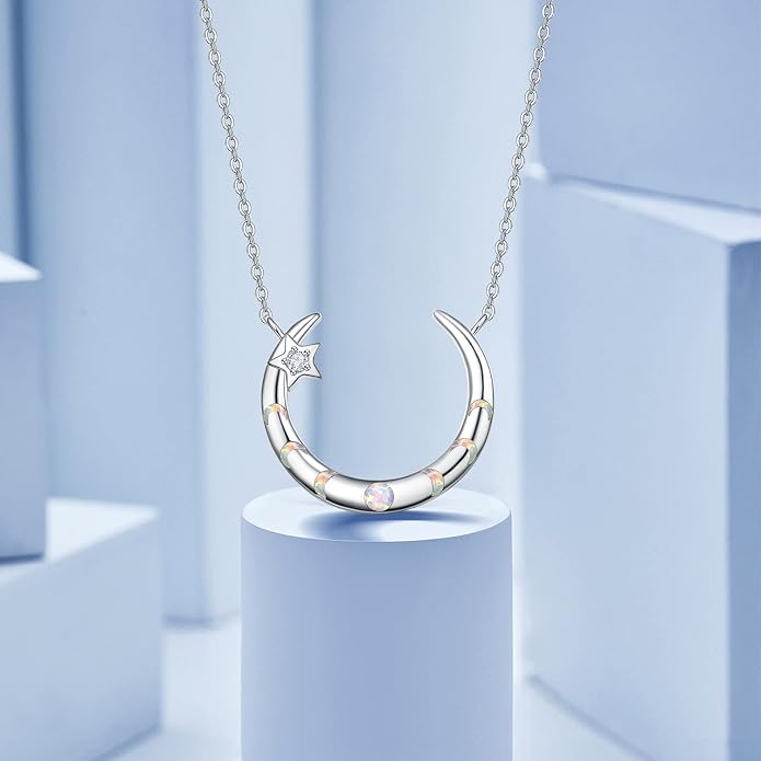Palpitate Moon Star Necklace Moon Phase Necklace Pendant 925 Sterling Silver Jewelry Christmas Gifts for Women Wife Her Adjustable Chain