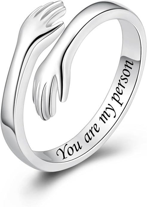 S925 Sterling Silver Hug Rings for Women Teen Girls Adjustable Ring for Granddaughter Daughter Hope Promise Friendship Hand Ring Jewelry for Birthday Graduation Christmas Mothers Day Valentines Gifts