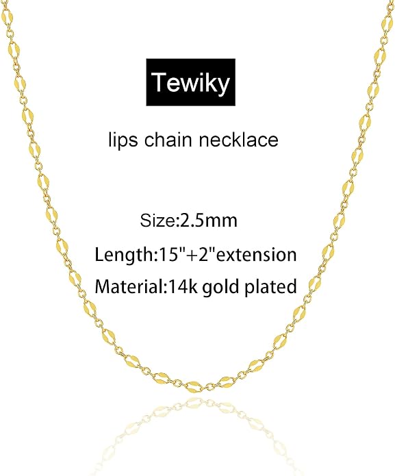 Tewiky Gold Chain Necklace for Women, 14k Gold Plated Thin Beaded Wave Box Necklace Dainty Simple Layered Choker Minimalist Link Chain Necklace Trendy Jewelry for Women
