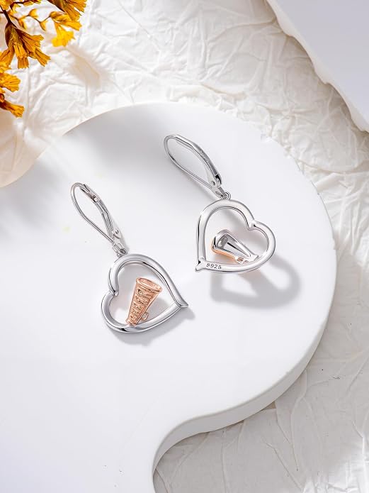 Midari Heart Dangle Earrings 925 Sterling Silver Leverback Drop Earrings Teacher Music Art Jewelry Gifts for Women Students Apple/Guitar/Palette/Note Design