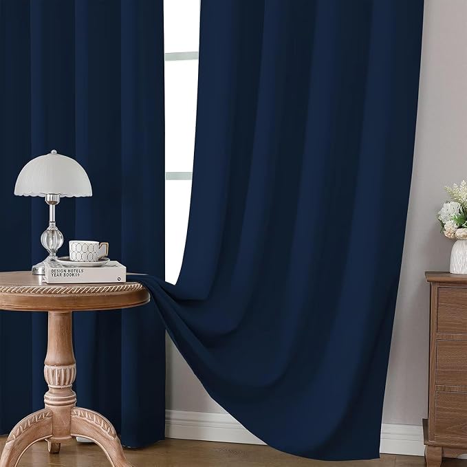 Joydeco 90 Inch Blackout Curtains for Bedroom, Thermal Insulated Black Out Curtains 2 Panels Set, Room Darkening Drapes for Living Room Window Rod Pocket Back Tab (W52 x L90 Inch, Navy Blue)