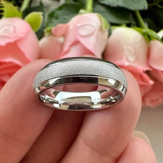 TUTISS 6mm 8mm Black/Gold/Rose Gold/White Tungsten Rings for Men Women Fashion Engagement Wedding Bands Sandblasted Finish I Love You Engraved Comfort Fit