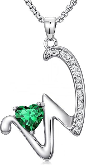 Birthday Gifts for Women Alphabet A to Z Initial Birthstone Pendant Necklaces for Women - 18k White Gold Plated Personalized Name Jewelry Anniversary Graduation Gifts for Wife Her Daughter Girlfriend(with Gift Box)