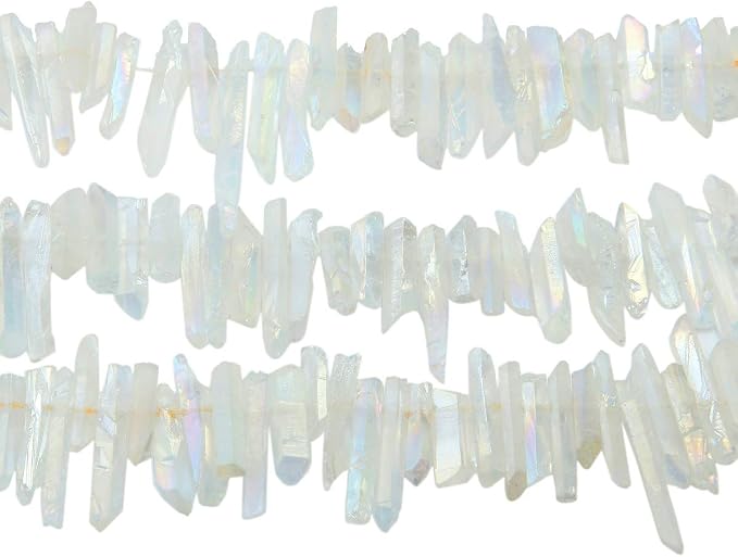 TUMBEELLUWA Rock Quartz Crystal Points Loose Beads for Jewelry Making, Titanium Coated Polished/Raw Quartz Beads 15 Inches Top Drilled,Angel Aura Crystal Points(0.45"-1.35")