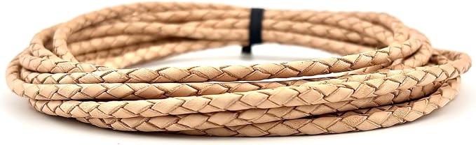 3mm Braided Leather Cord for Jewelry Making, Bracelets, Necklaces & Bolo Ties – Top Grain Leather, Flexible, Durable & Soft