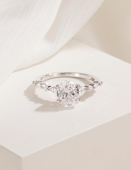EAMTI 3 Carats 925 Sterling Silver Ring Oval Cut Cubic Zirconia Engagement Solitaire Marquise Promise Ring for Women Size 3-13