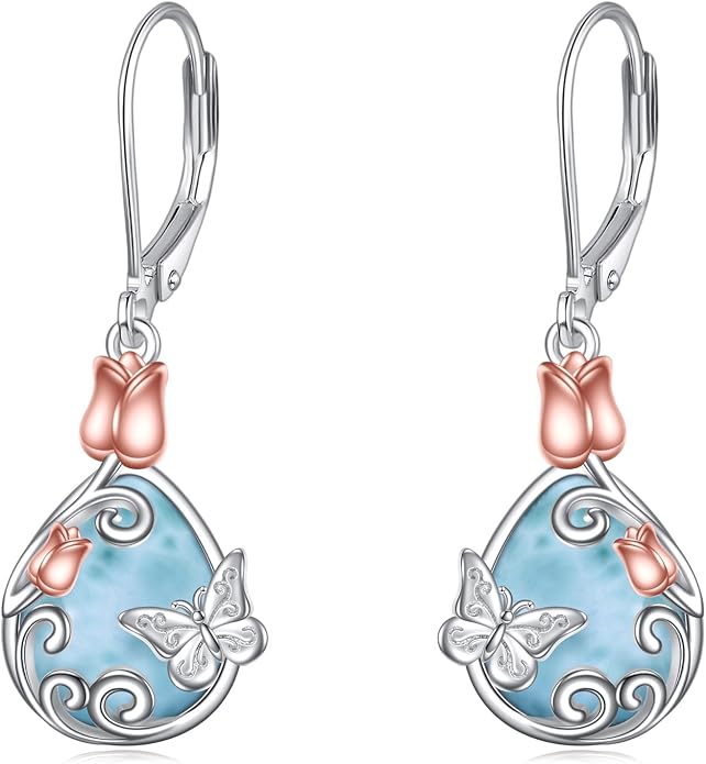 AOBOCO Teardrop Dangle Earrings for Women 925 Sterling Silver Moonstone Flower Filigree Leverback Jewelry Birthday