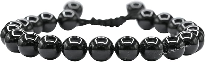 Amazing Gemstone Black Obsidian Bracelet for Women Men's Gifts - Protection Healing Crystal Bracelet - 8mm Gemstone Beaded Adjustable Bracelet Pulseras para Hombres Mujer Stocking Stuffers