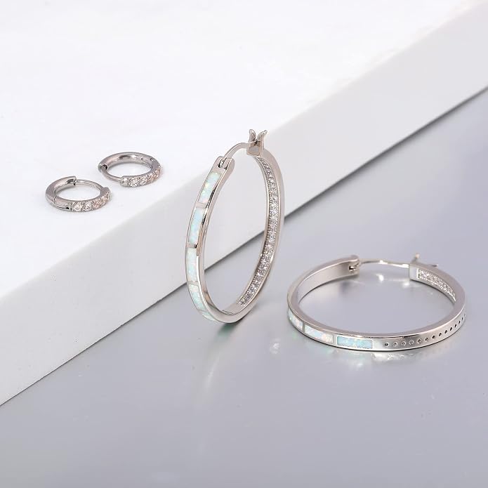 CiNily Opal Hoop Earrings,Women Jewelry Rhodium Plated/Rose Gold or Yellow Gold Plated Gemstone Big Hoop Earrings 32mm