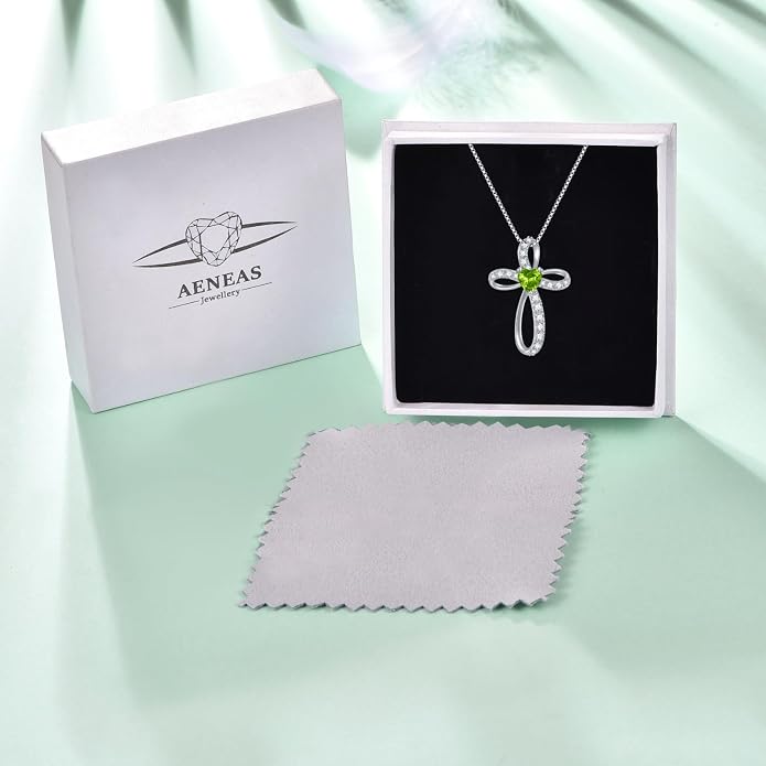 AENEAS Sterling Silver Cross Necklace for Women Birthstone Necklace Cross Necklace Birthstone Jewelry Gifts for Birthday Mothers Day