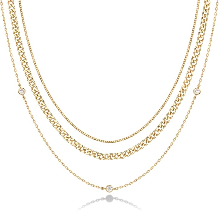 PAVOI 14K Gold Plated Dainty Layering Necklaces for Women | Snake Chain, Curb Link, Paperclip Layered Chains | Trendy Layering Necklace
