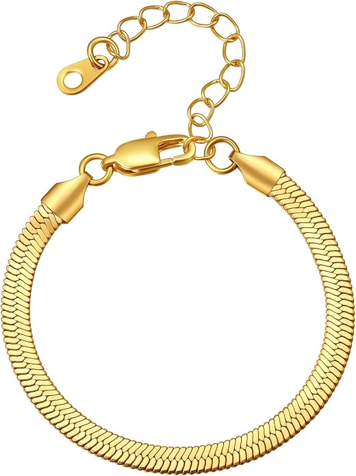 FindChic Elegant Herringbone Snake Chain Anklets/Bracelets 3MM/5MM Width Stainless Steel/18K Gold/Rose Gold Plated/Black 4 Color Options, 8.3'' 8.5'' 10.5'' Length, with Gift Box