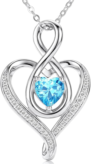 Birthstone Necklace for Women Heart Necklace S925 Sterling Silver Infinity Love Birthday Gifts for Mom Women Wife Girlfriend