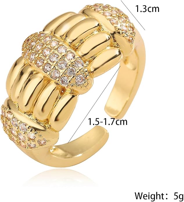 Chunky Dome Statement Ring 18K Gold Plated Luxury Zircon Cocktail Party Prom Rings