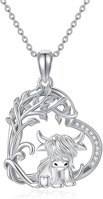 Highland Cow Gifts for Women 925 Sterling Silver Highland Cow Birthstone Necklace Fluffy Cow Jewelry Gifts Birthday Christmas