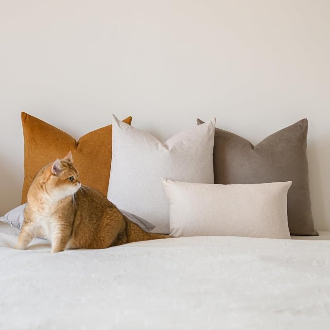 a moment Waterproof Throw Pillow Covers Set of 4, 16x16 Inch Outdoor Stain Resistant Pet Friendly Pillowcases Cushion Covers for Patio Sofa and Living Room, Brown