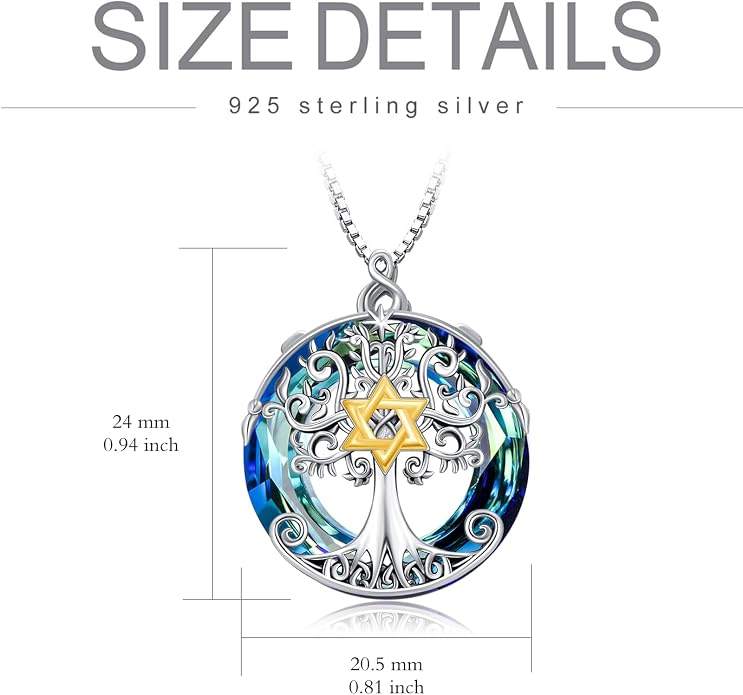 TOUPOP Tree of Life Necklace 925 Sterling Silver Celtic Knot Tree Pendant Jewelry with Blue Crystal Christmas Gifts for Women