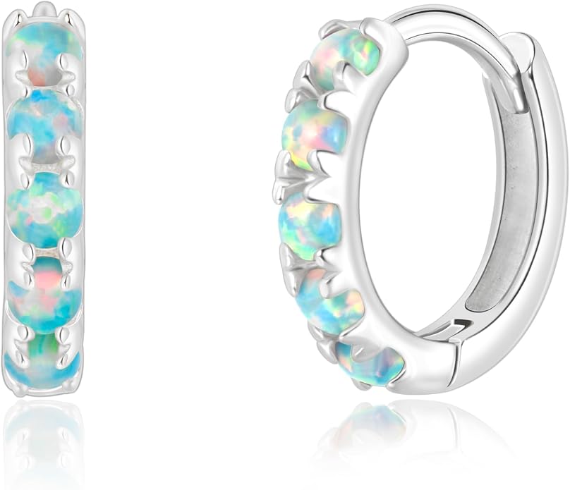 Tiny Mini Opal Huggie Hoop Earrings Upper Ear Cartilage Helix 18k Gold Plated Silver Minimalist Simple Small 10mm 8mm 6mm Hoop Earrings