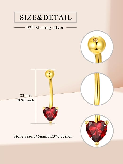 Sterling Silver 14G Belly Button Rings Cross/Cat/Butterfly/Cow/Skull/Birthstone Heart Navel Rings 16mm Body Piercing Jewelry for Women